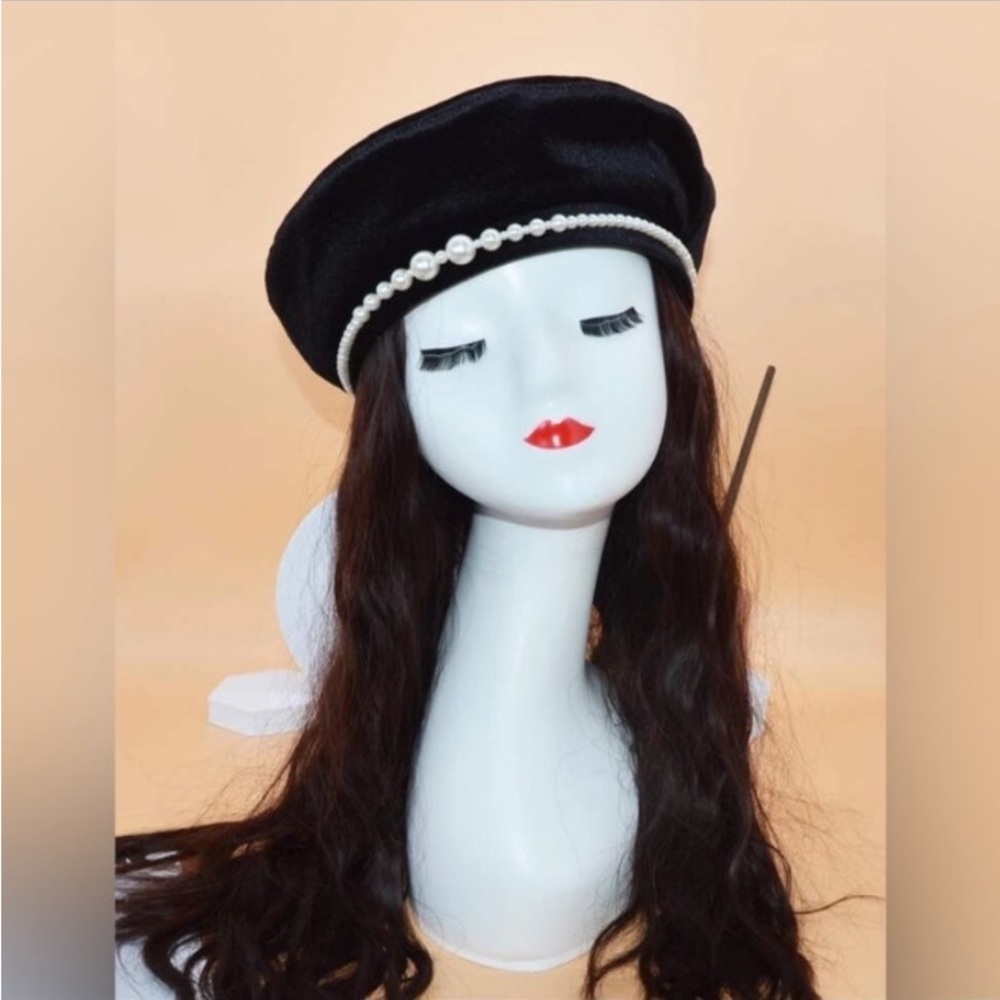 Suede Pearl Decor Beret Hat - Picture 2 of 6